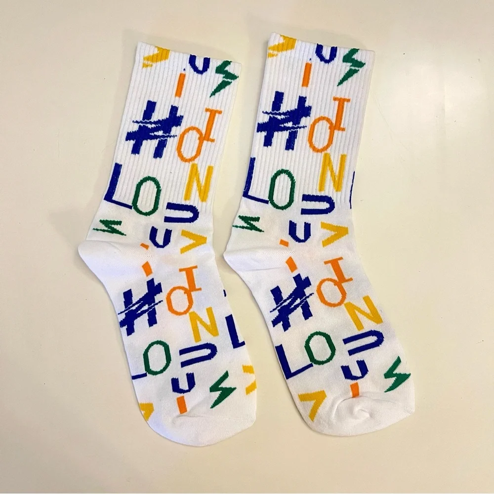 Multicolor Logo Monogram Crew Socks White